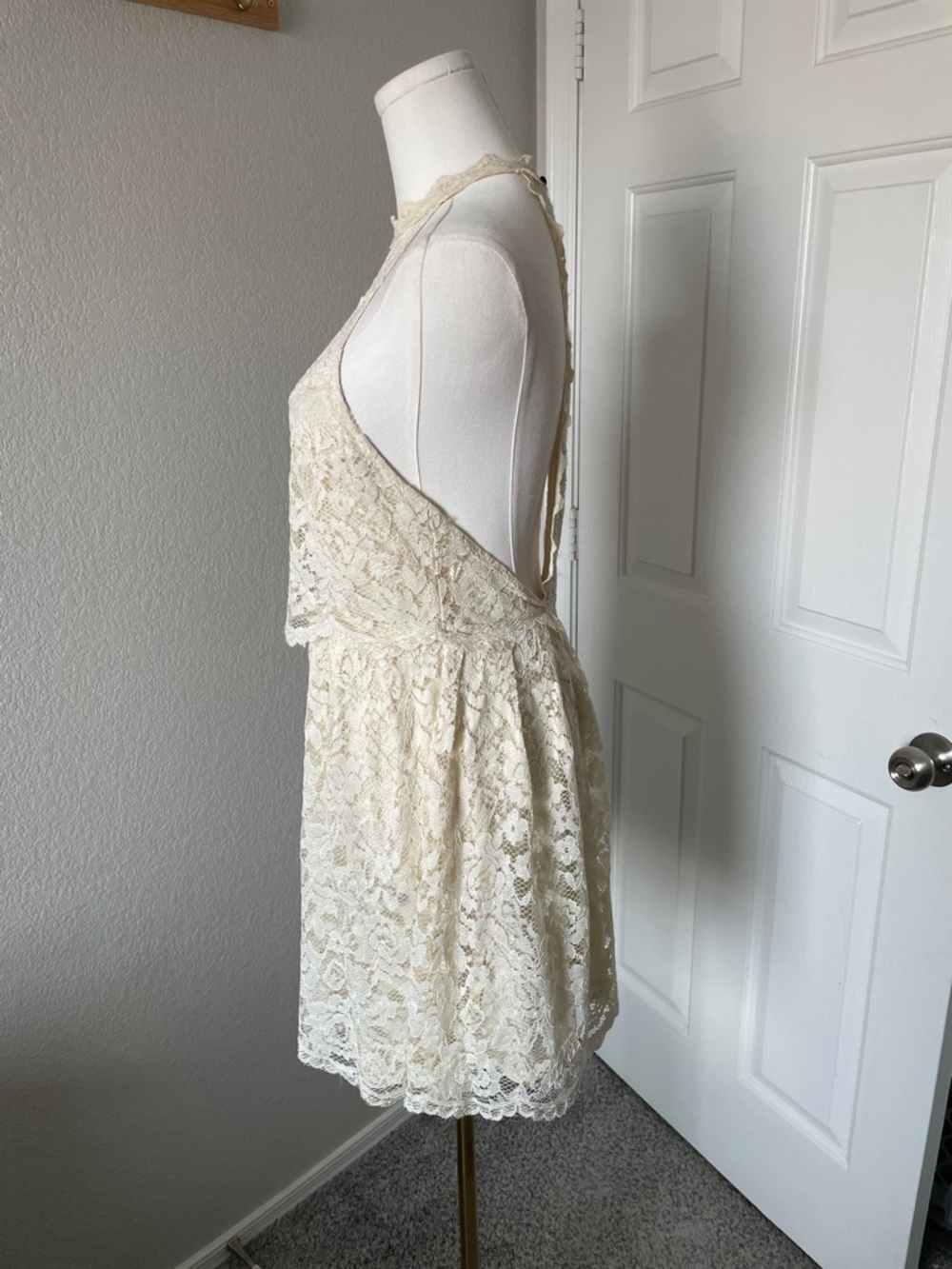 Free People Ivory Lace Backless Halter Mini Dress - Picture 4 of 5